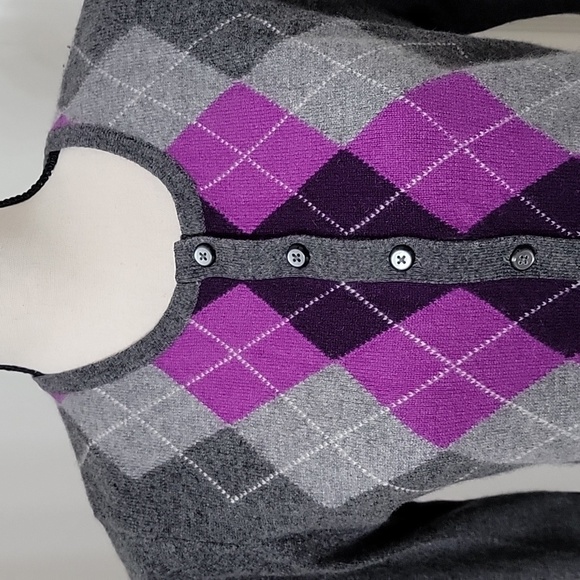 Apt. 9 Size M 100% Cashmere Purple, Gray & Black Argyle Cardigan Sweater - Picture 2 of 10